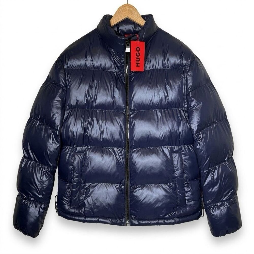 Hugo Boss Beazly 2434 Puffer Jacket Mens XL Glossy Navy Blue Euro Streetwear NWT